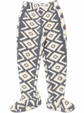 Feejays Footed Pajama Pants Women’s S Gray Cream Sherpa Fleece Aztec